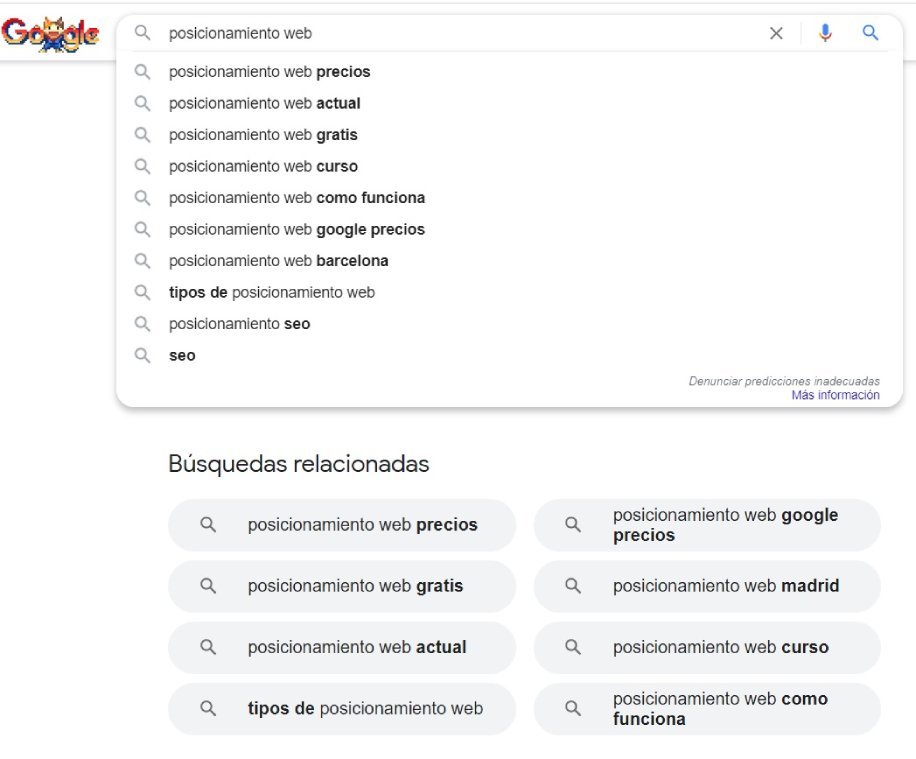 Búsquedas relacionadas al final de la página de resultados de Google